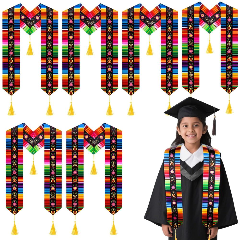 9344 6 Pcs Kindergarten Mexican Graduation Stole Sash 2025, 59 inch Mexican